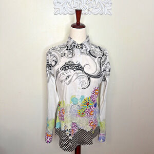 Vtg ETRO Women's 42 / S Archive Print SHIRT Button-down Long Sleeves Made Italy